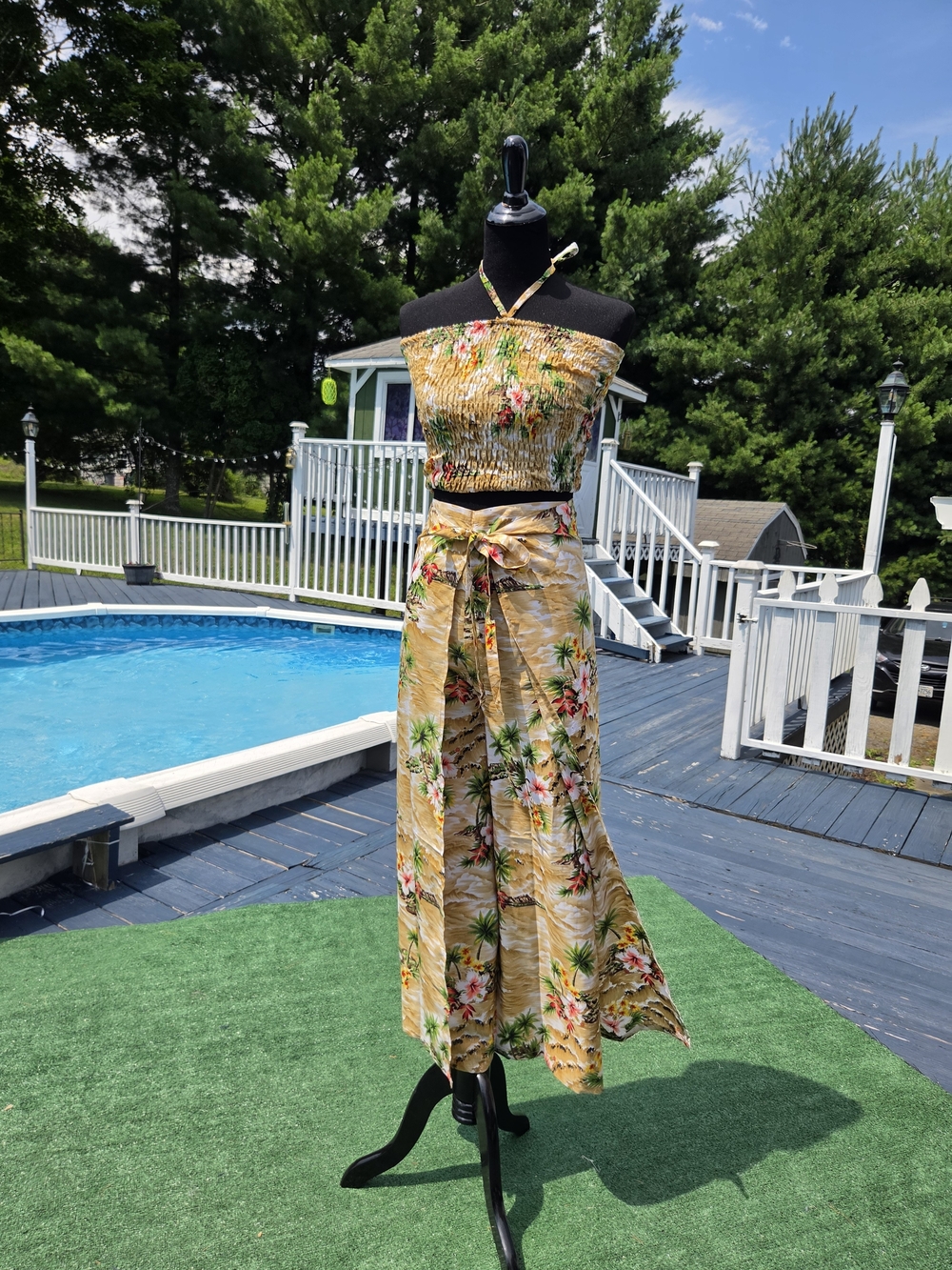 Floral Yellow Tropical Top And Pant Set